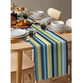 thumbnail image 3 of Blue Yellow Teal Stripes Table Runner Boho Colorful Ombre Texture Tablerunners 13 x 72 Inch, Table Decorations Tabletop Scarf for Summer Gathering Holiday Farmhouse Kitchen Dining Decor, 3 of 6