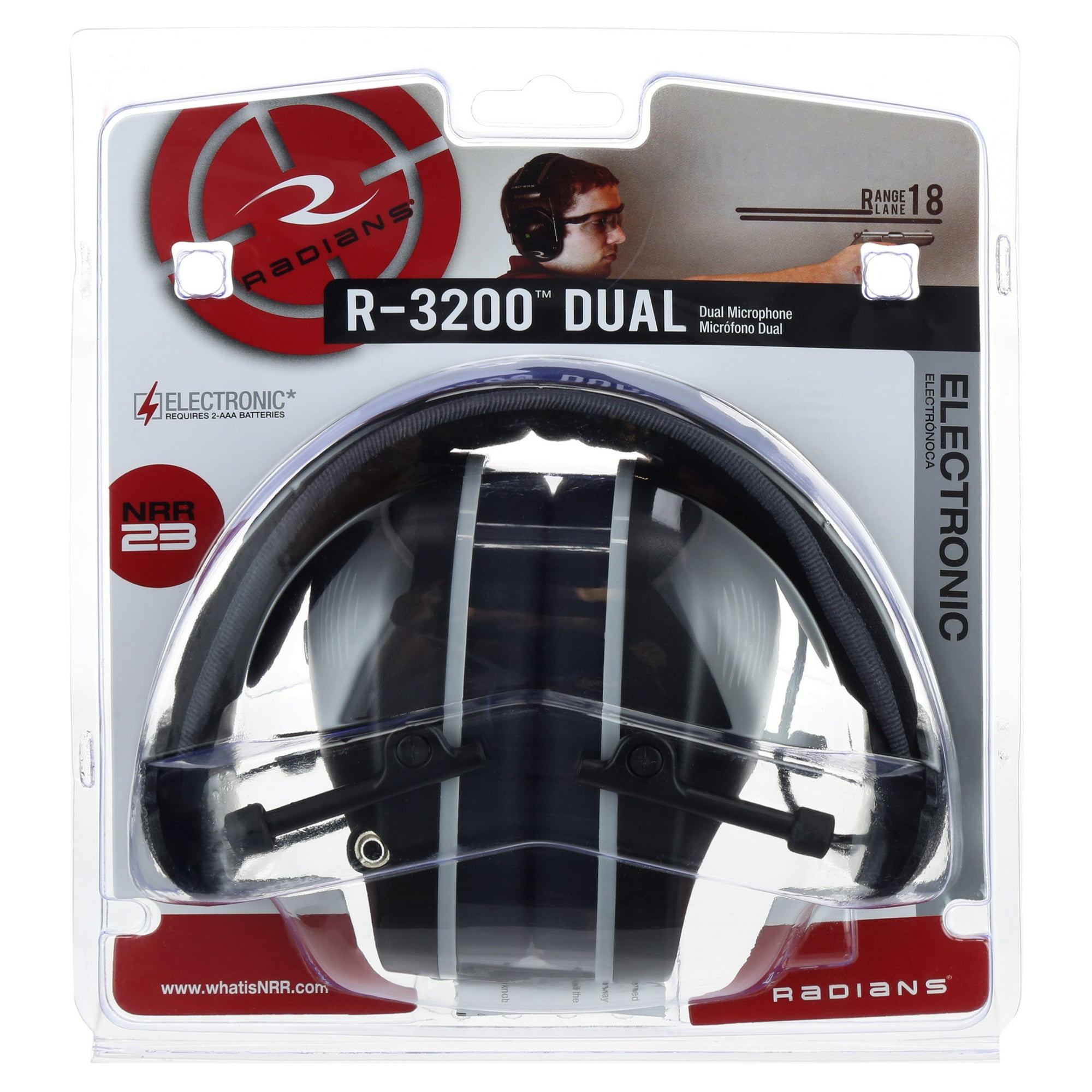 Radians Electronic Dual Microphone Ear Muff, Adjustable Headband, Black, R-3200, NRR 23