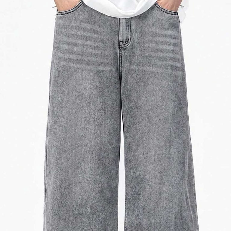 boys denim pants / グレー Zpanxa Boys Grey Acid Wash Baggy Jeans Loose Wide Leg Denim Pants