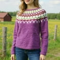 thumbnail image 4 of Stralyhd Womens Sweaters Retro Fair Isle Sweater Embroidered Lightweight Boho Long Sleeve Pullover Tops Plus Size Round Neck Fall Clothing 2025 Purple XL, 4 of 4