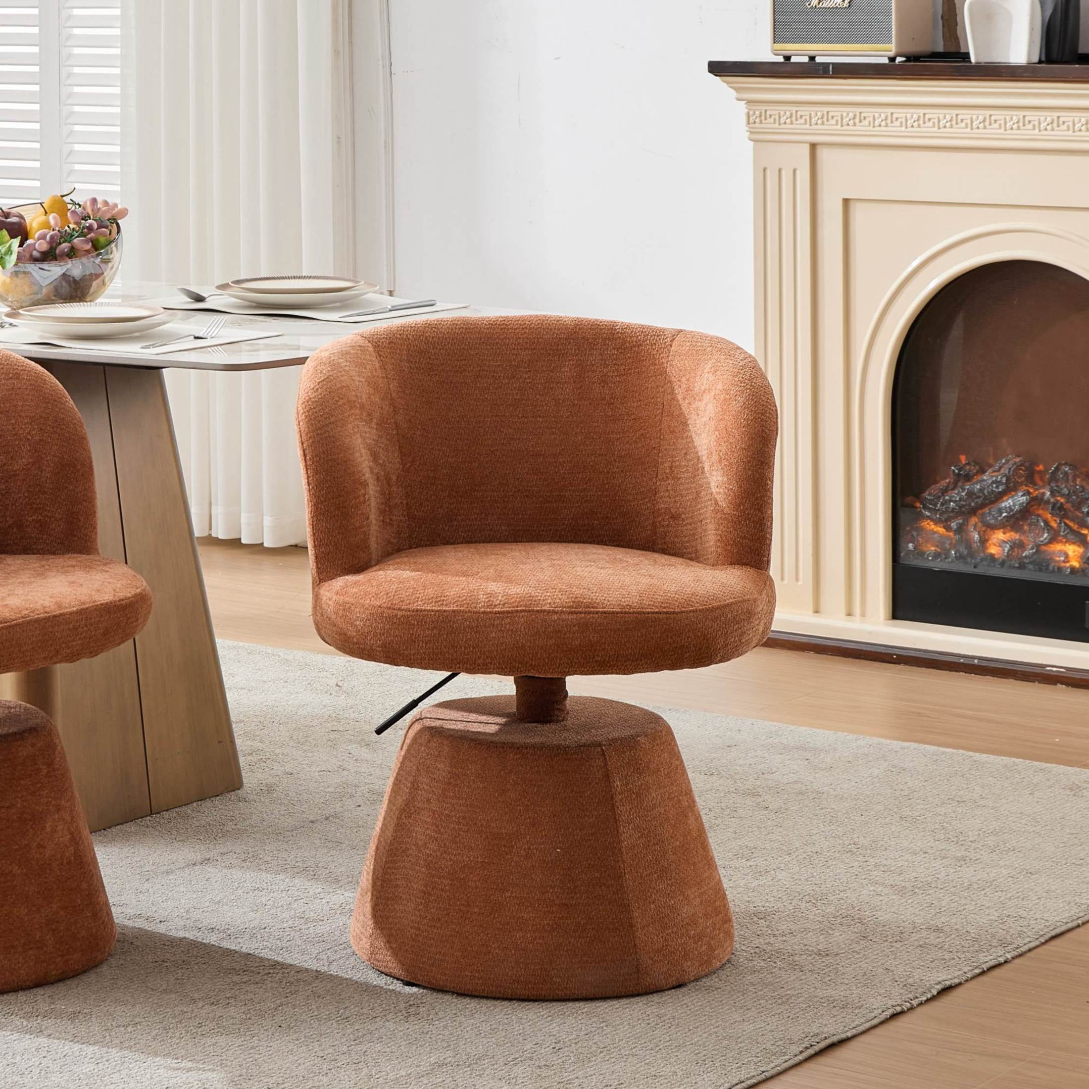 Noble House Adjustable Height Swivel Bar Stool, Chenille Upholstered Round Seat, Metal Base, Terracotta