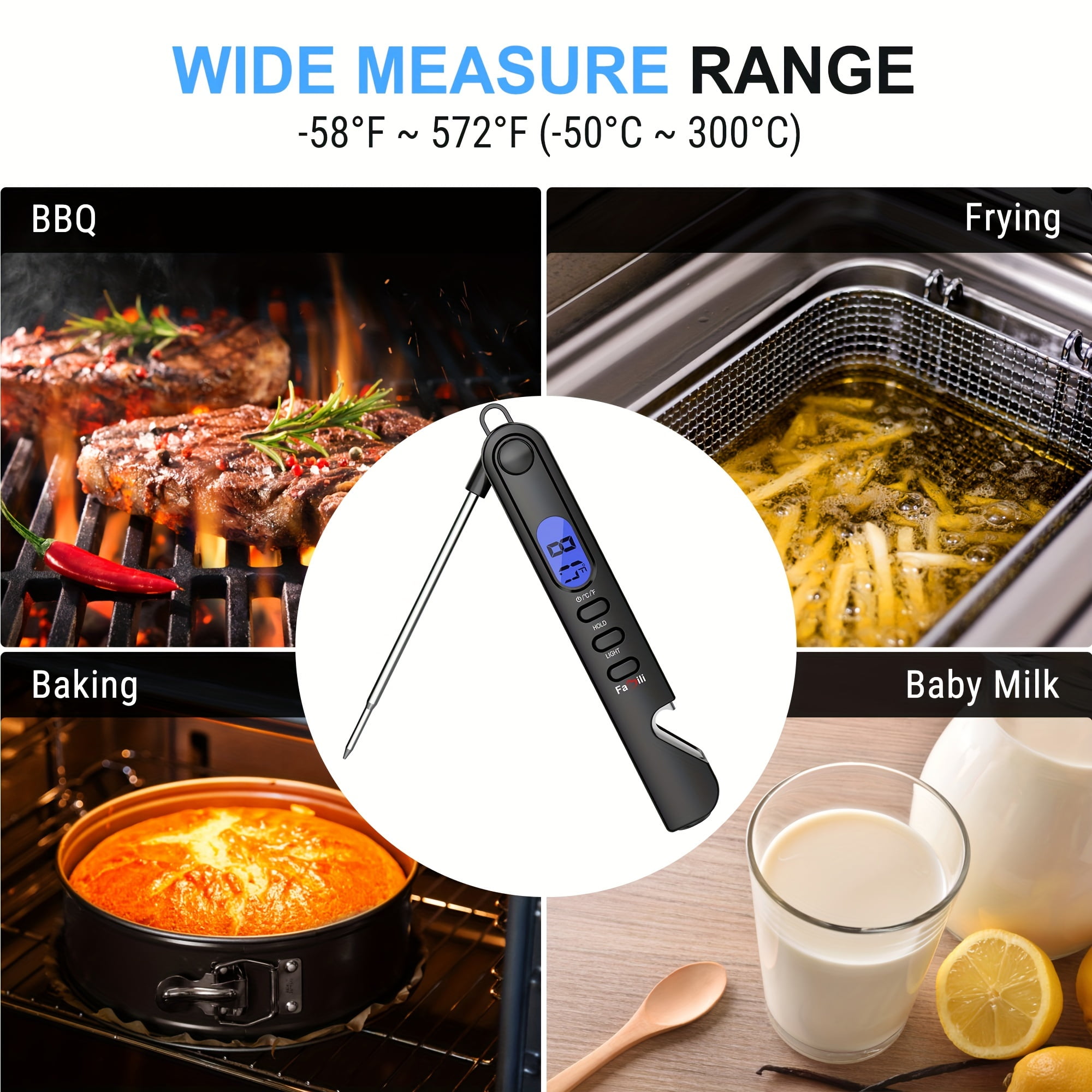 Instant Read Meat Thermometer for Cooking And Grilling, Kitchen Gadgets, Ultra Fast Thermometer with Backlight, Magnet, Calibration, And Foldable Probe for Kitchen, Outdoor Grilling And BBQ