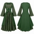thumbnail image 3 of Womens Renaissance Medieval Costume Dress Lace up Irish Over Long Dresses Cosplay Retro Gown Halloween Square Collar Lace Long Dress Set Dress, 3 of 3
