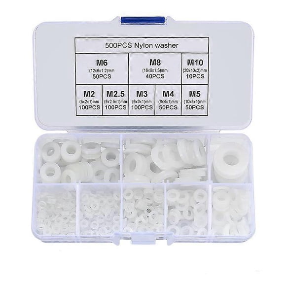 M2/M2.5/M3/M4/M5/M6/M8/M10500 Pieces Nylon Washers, Plastic Flat Washers, Round Spacer Washers, Lock Washers Insulation Industrial Fasteners