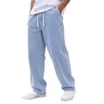 thumbnail image 2 of Fengqque Men's Vintage Fashion Solid Casual Elastic Waist Drawstring Jeans Pants with Pockets Light Blue M, 2 of 7