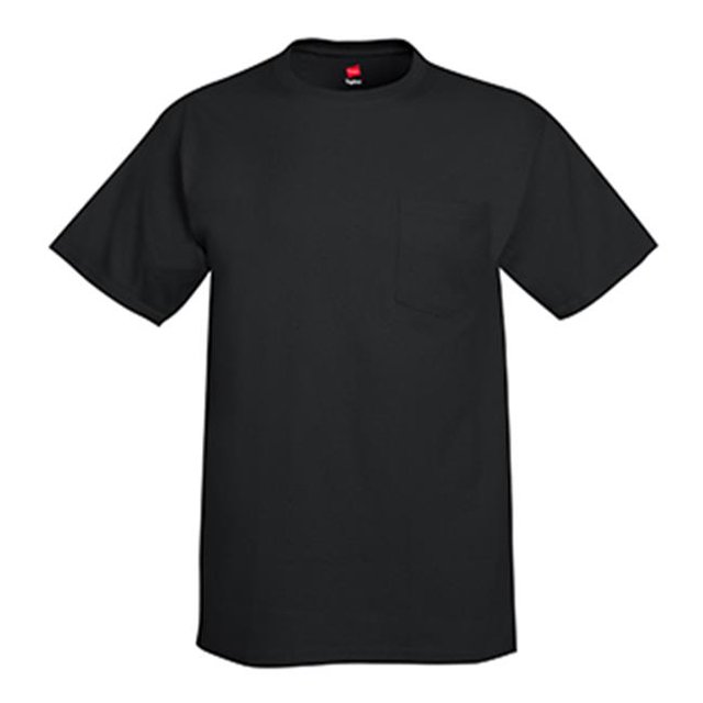 Hanes 5590 Adult Tagless Tee With Pocket, Black - Large