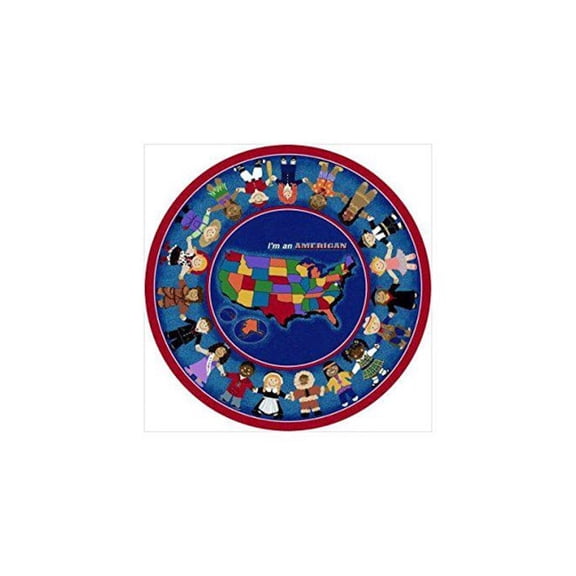 Joy Carpets Kid Essentials I'm An American 7'7" Round Area Rug in Color Multi
