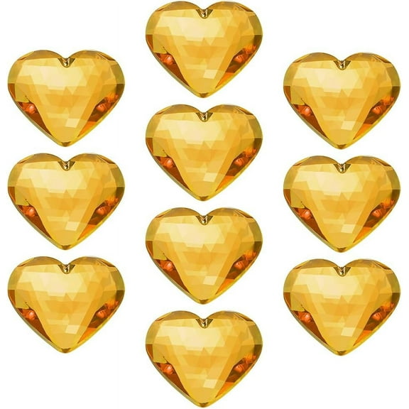 10 Pcs Gold Large Heart Acrylic Rhinestone 2.3" Flat Back Faceted Big Heart Crystal Gems Rhinestone with Back Glue Props Embelishments Gems