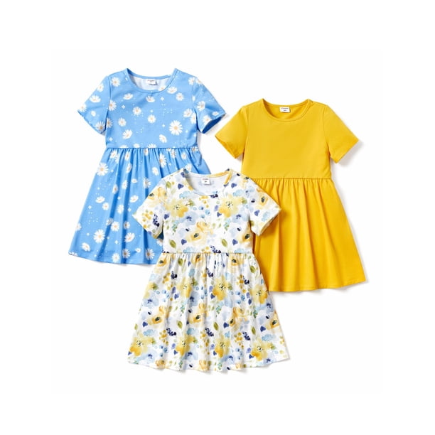 Vestido PATPAT para niña pequeña con estampado floral, paquete de 3, 5 a 6 años
