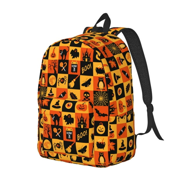 Vsdgher Halloween Print Canvas Backpack Travel Rucksack Unisex Knapsack 15.7/17.7Inch Laptop Backpack for Work,College-Small