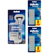 Gillette Sensor 3 Refill Razor Blade Catridges, 8 count + Gillette Sensor Excel Razor (Pack of 2)