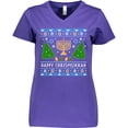 thumbnail image 3 of Inktastic Happy Chrismukkah Sweater Style with Menorah and Trees Women's V-Neck T-Shirt, 3 of 5