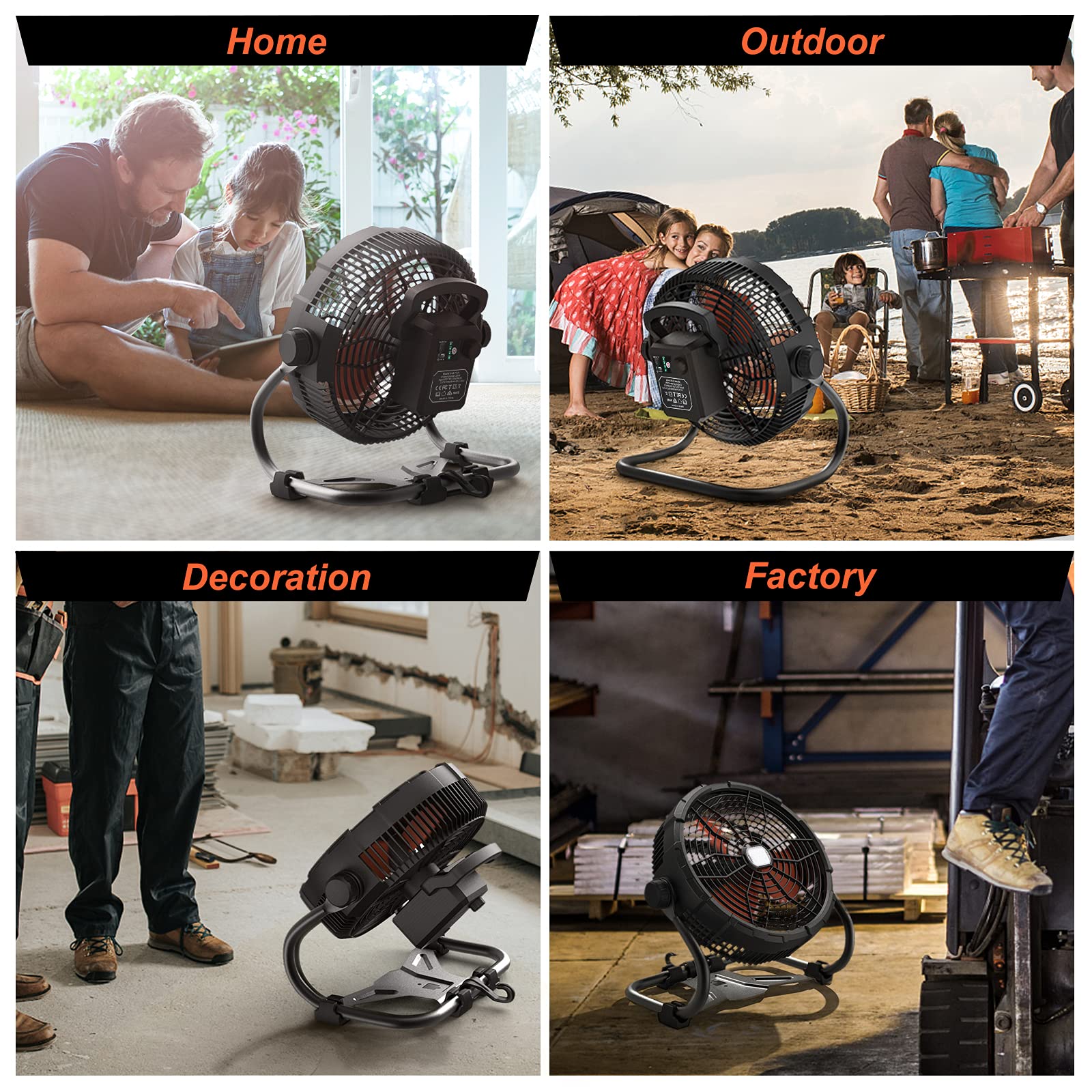Rovtop 12" 3-Speed High Velocity Rechargeable Floor Fan