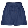 thumbnail image 4 of FRSASU Women's Casual Summer Shorts High Waisted Drawstring Elastic Solid Linen Straight Comfy Beach Vacation Short with Pocket Dark Blue, 4 of 8