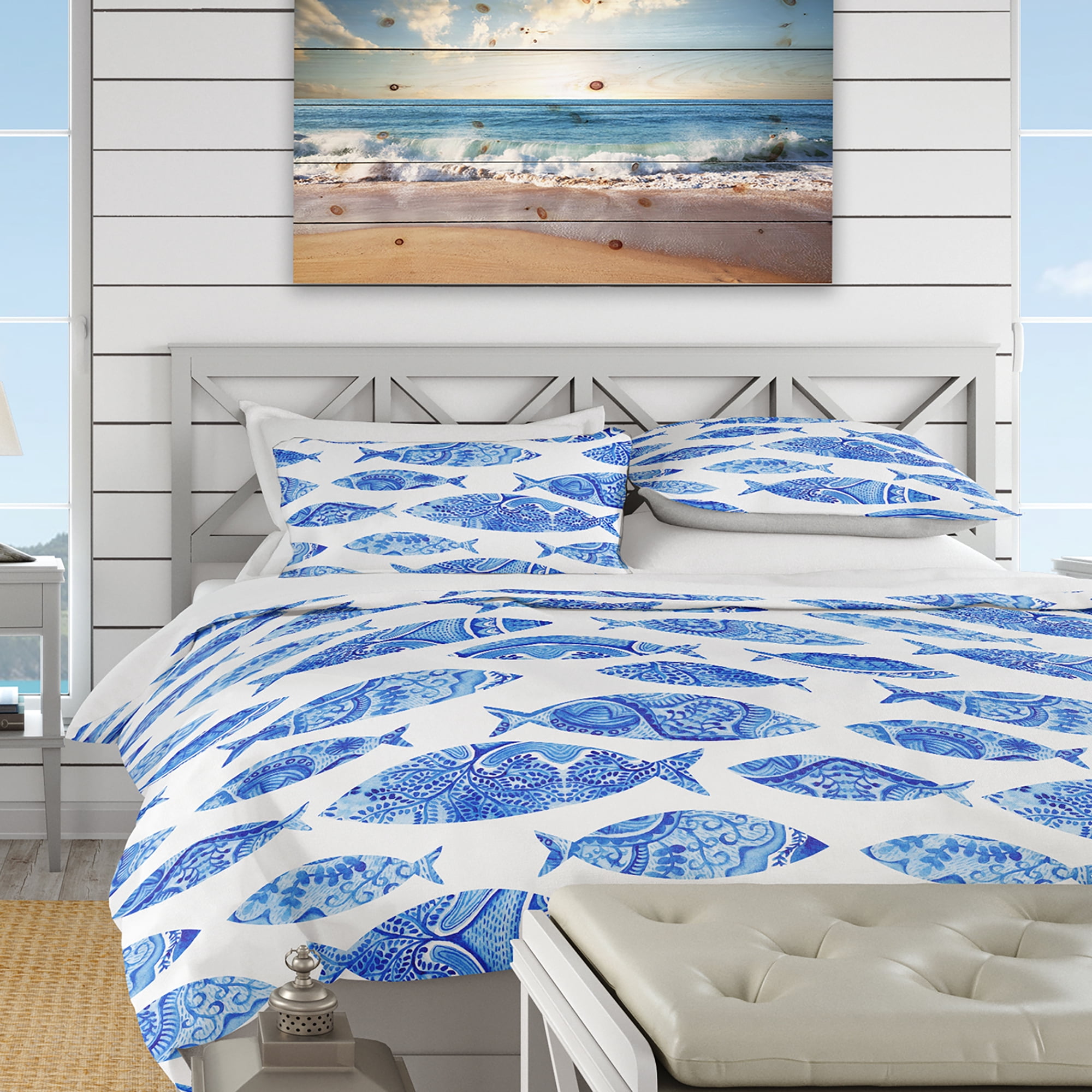Designart 'Pattern with Fishes' Nautical & Coastal Duvet Cover Set