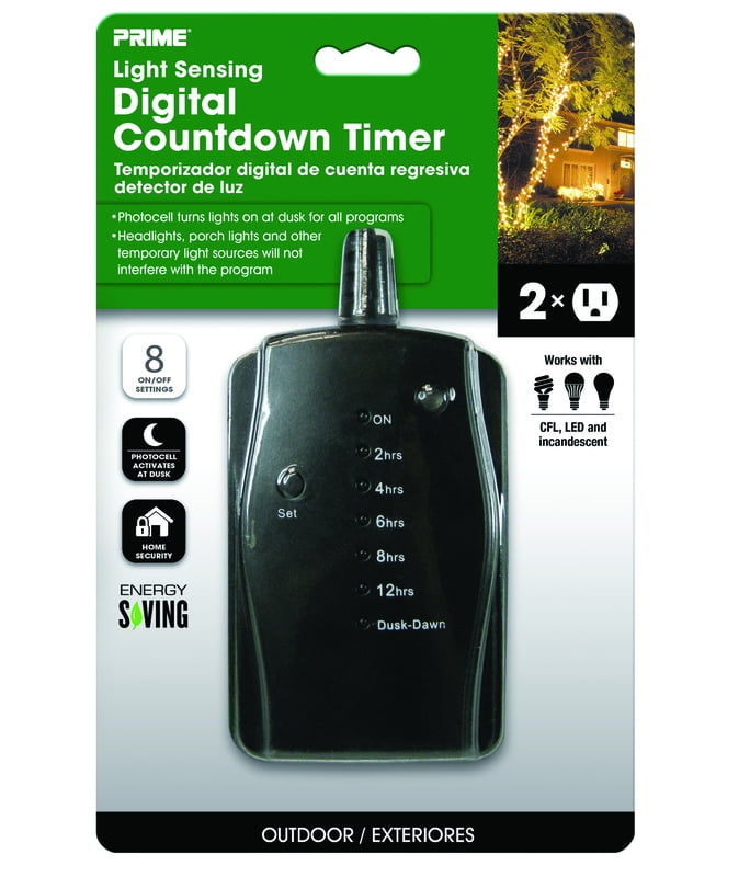 Prime TNOLED02 2Outlet Countdown Timer With Photocell Activation