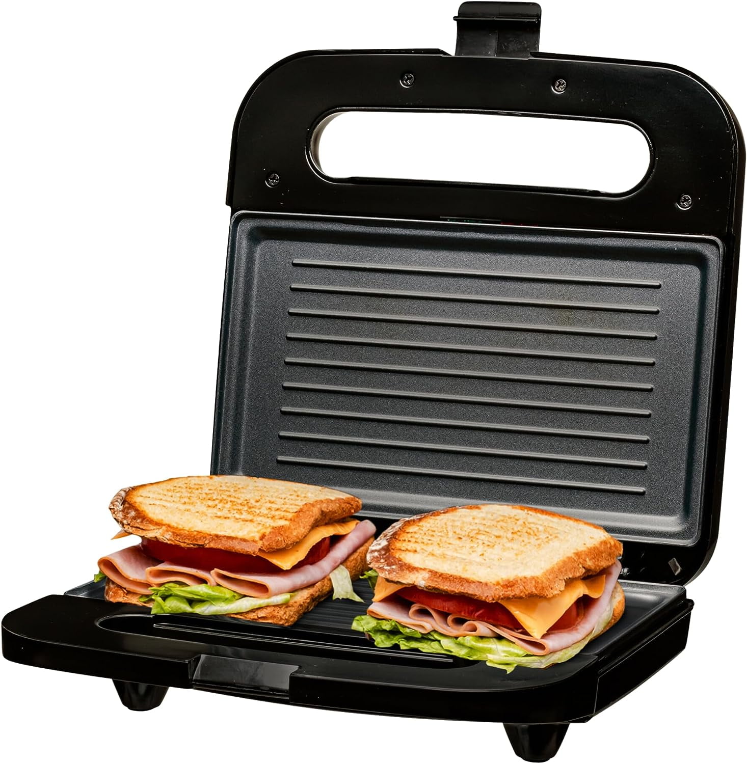 OVENTE Electric Panini Press Grill with Nonstick Plates, LED Indicator Lights, Thermostat Control, Cool Touch Handle, Compact Sandwich Maker Perfect for Cooking Breakfast, Snacks & More Black GP0401B