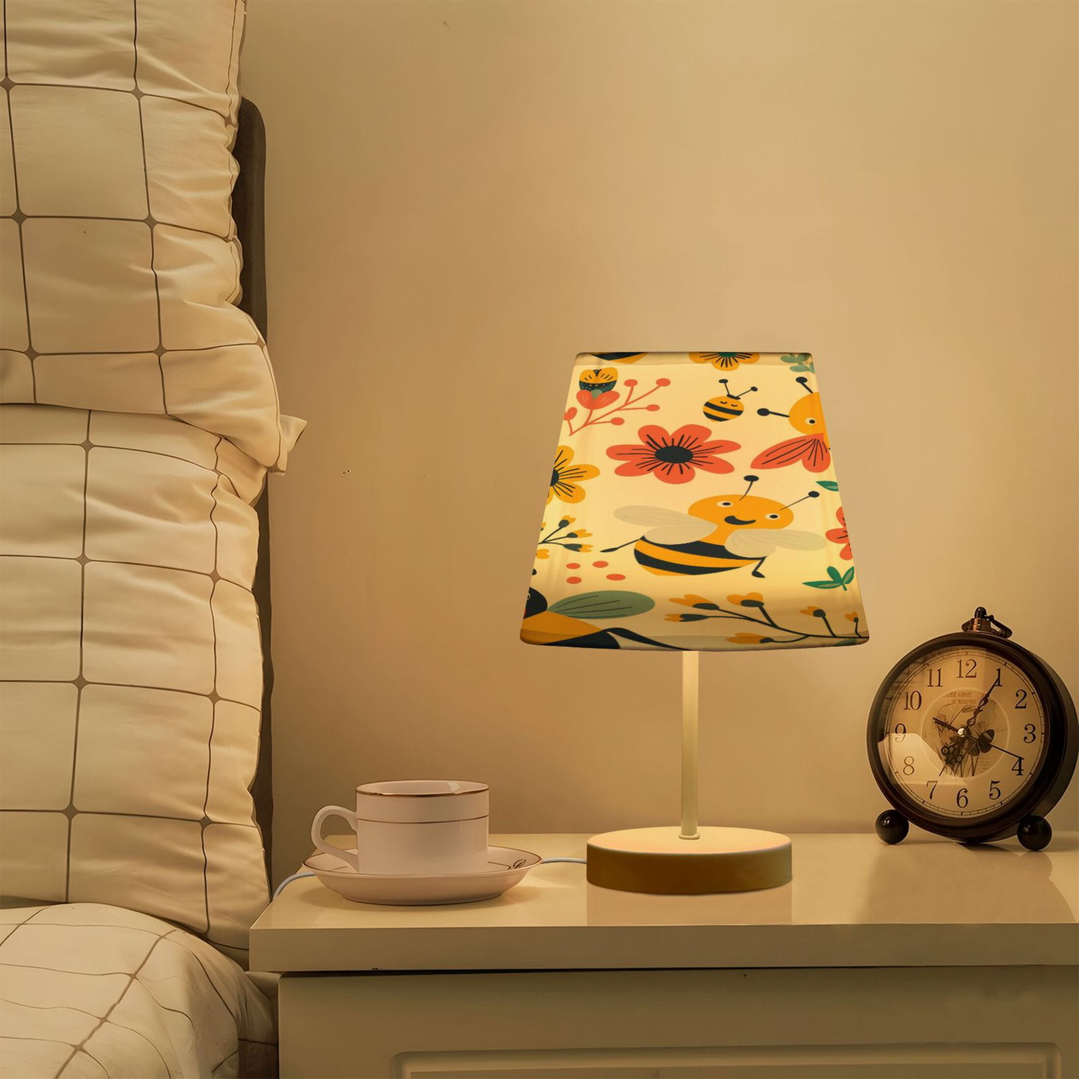Cartoon Bee with Plants Desk Lamp LED Table Nightstand Lamps with 3 Color Temperatures for Home Bedroom Living Room Decor 8x12