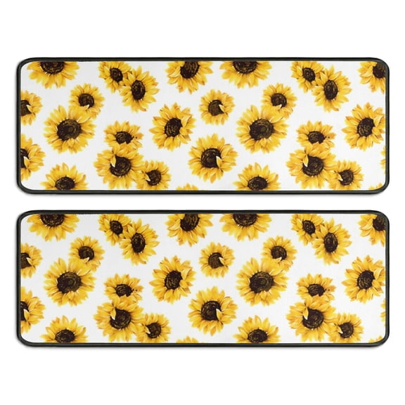 Kitchen Rugs Sets Of 2,White Sunflower Pattern Anti Fatigue Kitchen Mat Rugs Non Slip Washable,Decorative Kitchen Floor Mats for Kitchen,Sink,Laundry,17"x47" 17"x47"