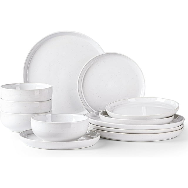 GBHOME Ceramic Dinnerware Set for 4, 12pcs Stoneware Plates and Bowls Sets, Handmade Chip and Scratch Resistant Dishes Set, Dishwasher & Microwave Safe