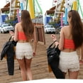 thumbnail image 3 of TD Collections Women's Elastic Waist Tiered Crochet Lace Scallop Hem Casual Mini Shorts, 3 of 4