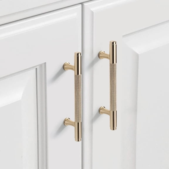 The Cabinet Pull, 10 Pack 3.75 Inch Knurled, Brushed Gold, Brass, Kitchen Cabinet Hardware, T Bar Handles