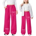 thumbnail image 2 of Gelikeya Baggy Sweatpants for Girls Drawstring Elastic Waist Wide Leg Pants Elastic Drawstring Joggers with Pockets Girl's Fashion, Hot Pink & 15-16 Years, 2 of 9