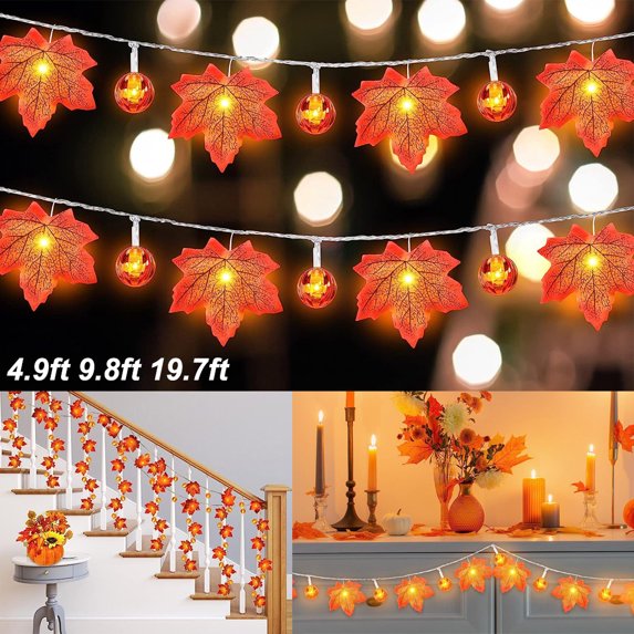Rosnek Maple Leaves Fairy String Lights with Pumpkin 9.8ft Fall Garland Battery Operated for Thanksgiving Halloween Home Decor
