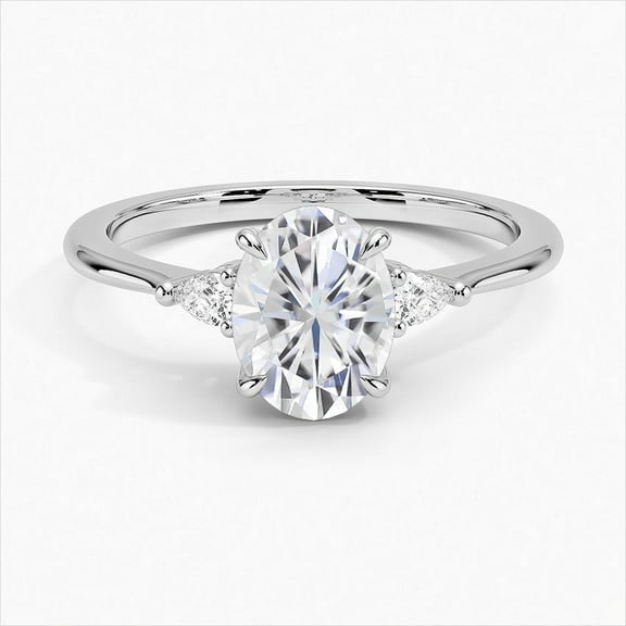 Spot Jewel 14K White Gold Plated 2.5 Ct Oval Cut Lab-Created Diamond Ring - Elegant Three Stone Engagement Ring for Women - Beautiful Wedding Ring
