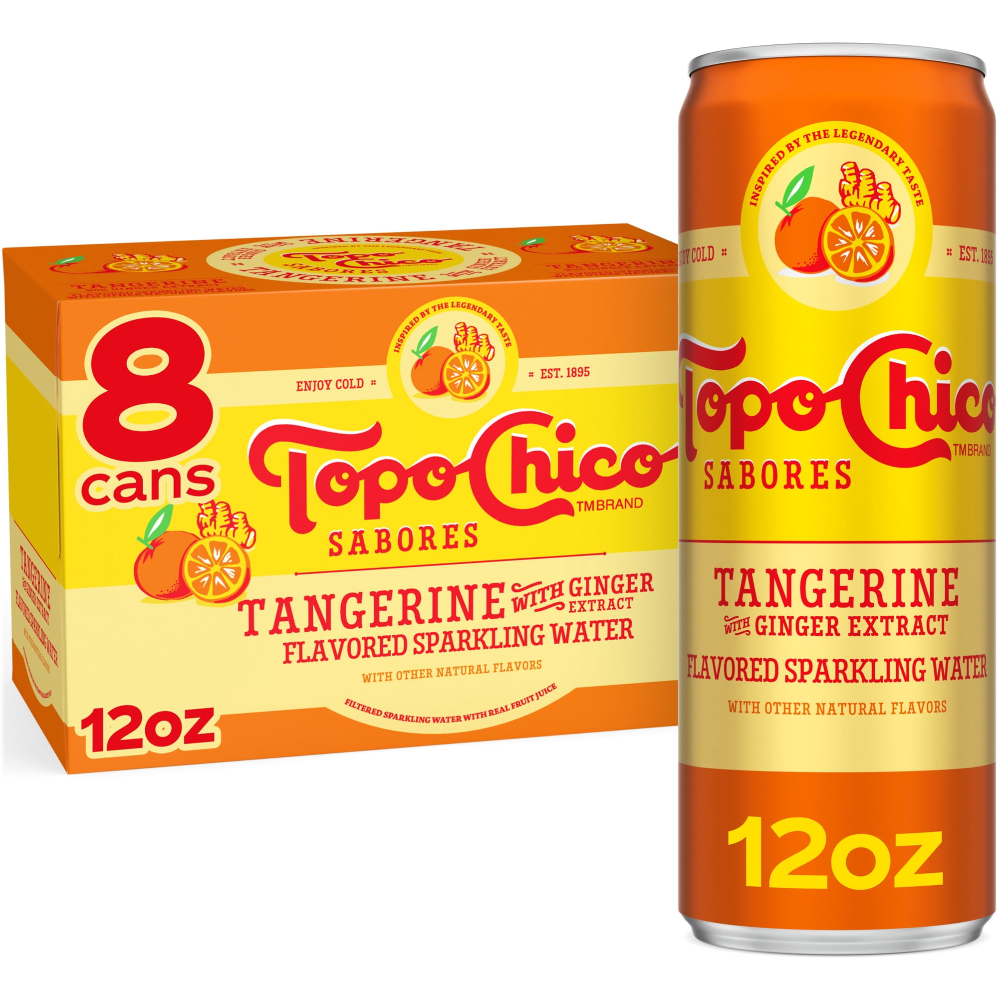 Topo Chico Sabores Tangerine with Ginger Extract Flavored Sparkling Water Cans, 12 fl oz, 8 Pack