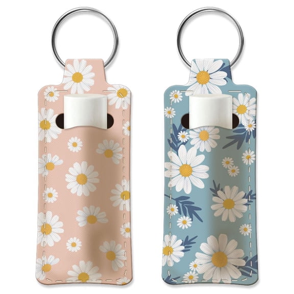 2pcs Lipstick Holder Keychain Daisy Pattern Lip Balm Holders Elastic Diving Fabric Lipstick Keychains Portable Lipstick Holder Bags Lipstick Sleeve Key Ring Holder for Lipstick Chapstick Silver