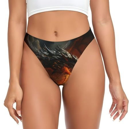 Kdxio Fiery Dragon Of Chaos Pattern Seamless Thongs for Women No Show Thong V-waisted Stretch Breathable Sexy Panties Underwear-X-Small