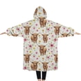 thumbnail image 2 of Oversized Wearable Blanket Hoodie,White Highland Cow Flower Pattern Sherpa Blanket Hoodie with Super Pockets,Super Warm Fuzzy Pullover for Women & Men, 2 of 6