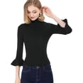 thumbnail image 3 of Suéter de cuello alto Allegra K con volantes para Mujer Jersey de punto Elástico Negro XS, 3 of 6