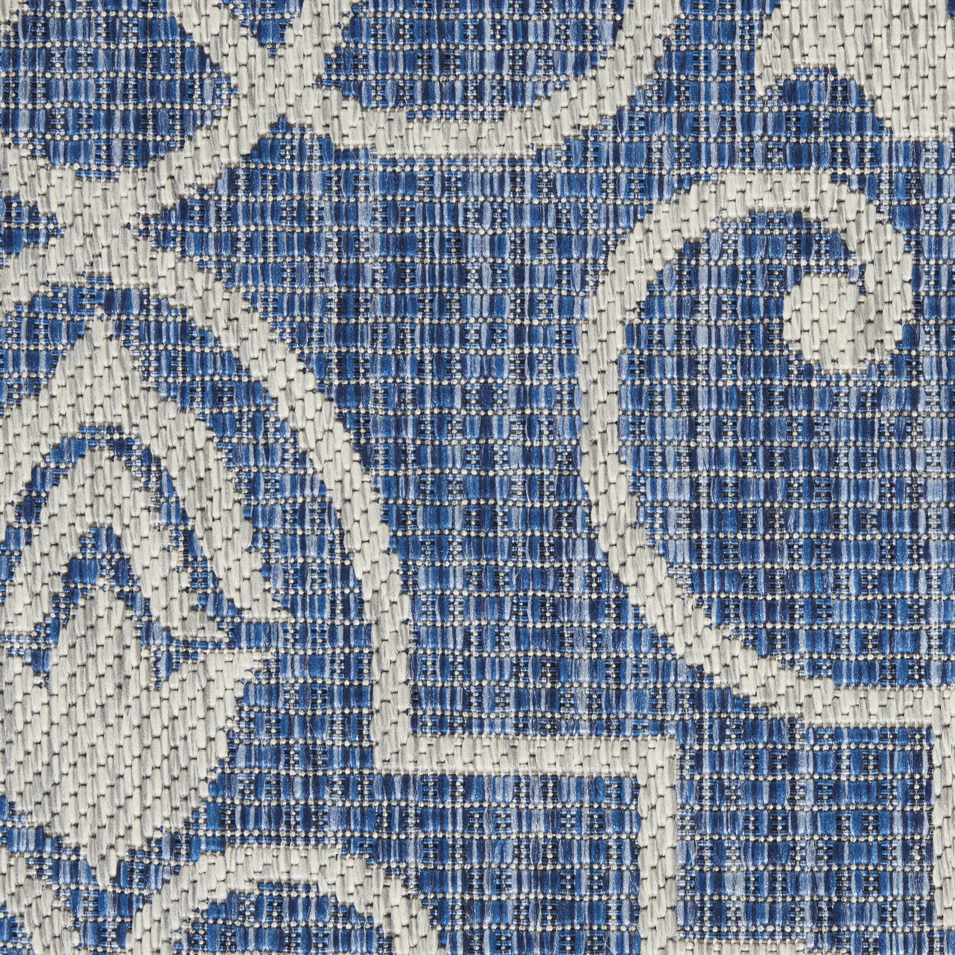 Nourison Garden Party Indoor/Outdoor Transitional Damask Denim 2'2" x 7'6" Area Rug, (8' Runner)
