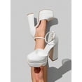 thumbnail image 4 of Women Platform Chunky Block Heel Pumps Square Toe Closed Ankle Strap Solid Color Party Wedding Prom Festival Shoes, 4 of 7