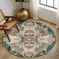 thumbnail image 3 of Round Rugs 8 Ft, Pink Green Boho Non Slip Area Rugs for Kitchen Bedroom Entryway, Abstract Medieval Vintage Ethnic Floral Washable Carpet Runner Rug Floor Mats for Bedroom Home Decor, 3 of 9