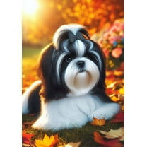 Shih Tzu Black/White - Best of Breed DCR Falling Leaves Garden Flag 12" x 17"