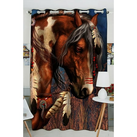 Cleveland Indians Window - GCKG Indian War Horse Blackout Curtains Window treatment Panel Drapes 52(W) x 84(H) inches (One Piece)