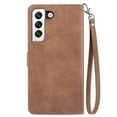 thumbnail image 2 of SaniMore Case for Samsung Galaxy S22 6.1" 2022, PU Leather Zipper Wallet Detachable Lanyard Retro Embossed Flower Crad Slots Flip Kickstand Full Body Protective Drop-proof Case, Brown, 2 of 15