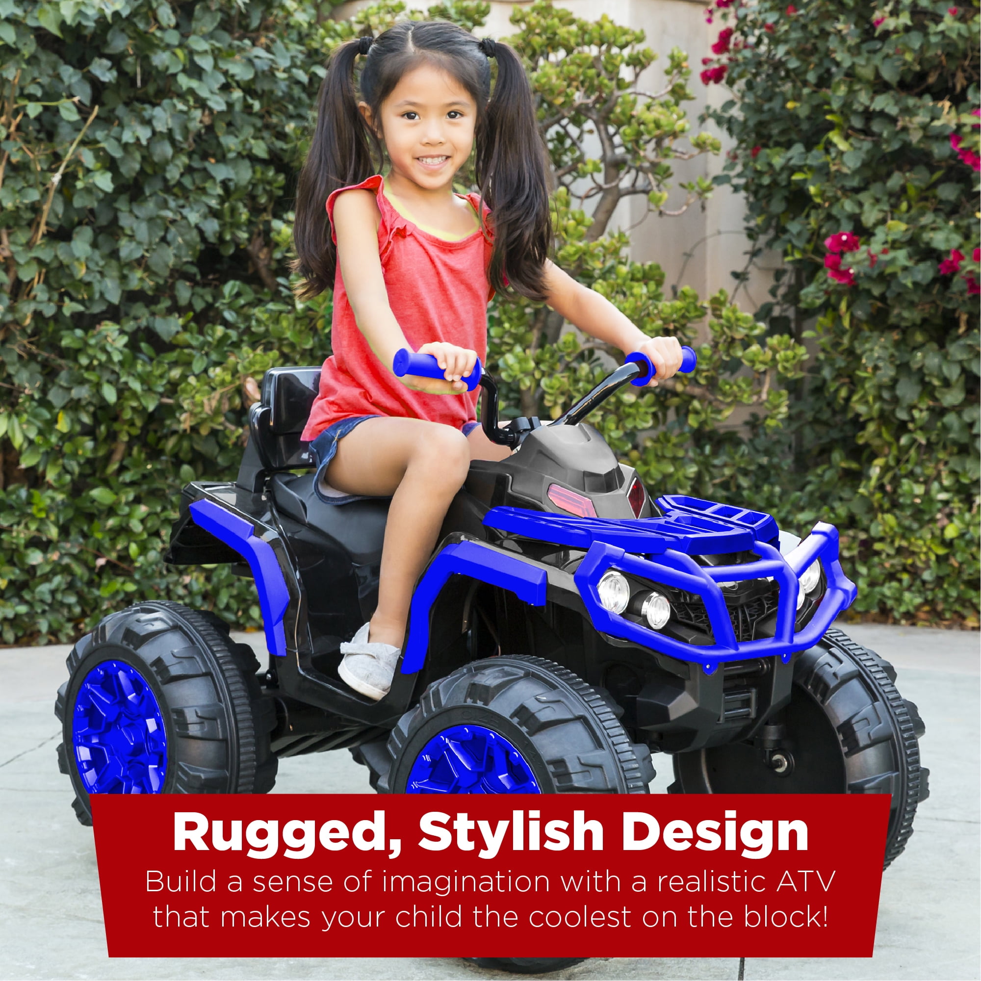 Best Choice Products 12V Kids Ride-On ATV Quad w/ Bluetooth, 3.7mph Max, Treaded Tires, LED Lights, Radio - Blue