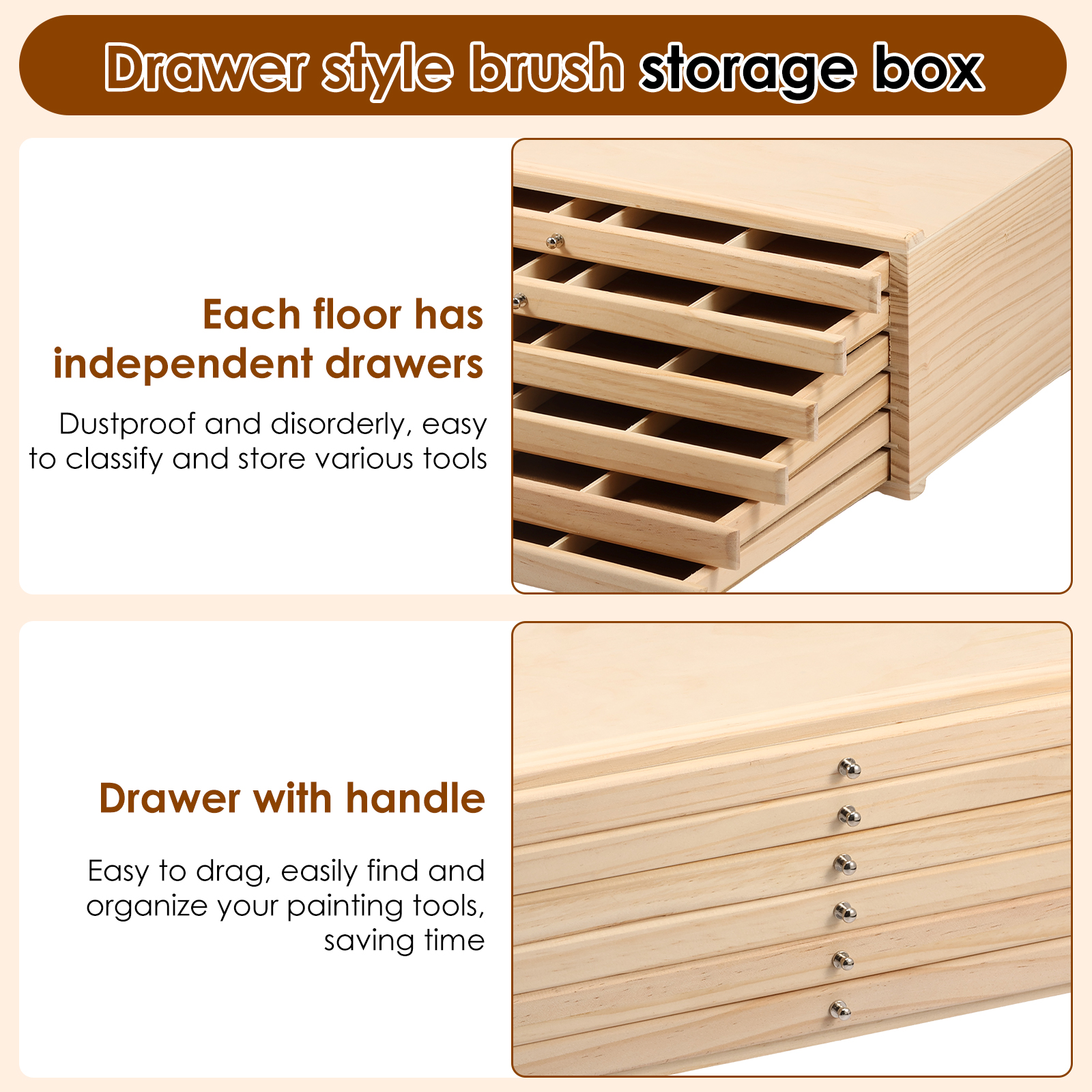 Threns 4/6 Drawer Wooden Artist Supply Storage Box Multifunction Wood Art Tool Paint Brush Organiser Box for Markers Pencils Pens
