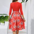 thumbnail image 5 of WTOBBY Women's Stylish Floral Print Waistband Round Neck 3/4 Sleeve Dress, Flowy Midi Sundress with Casual Elegance for Summer,Vermilion M, 5 of 5