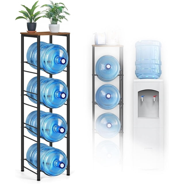 Estante para Garrafon de Agua 4 Niveles con Tablas, Porta Garrafon,Estante de Almacenamiento,Soporte para Botella de Agua de 5 Galones, Rack de Acero Inoxidable Estable y Seguro