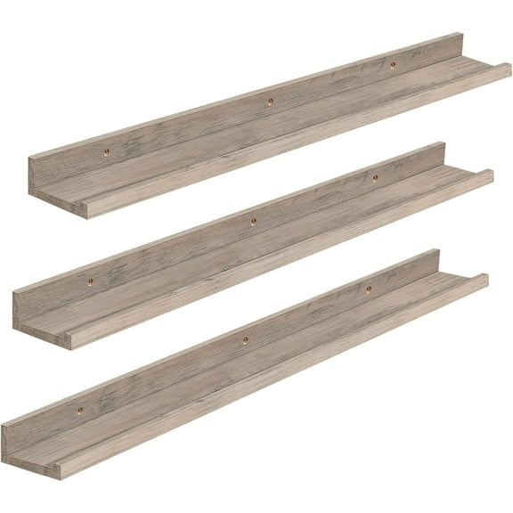 Floating Shelves, Wall Shelf Set of 3, 35.4 Inches Hanging Shelf with Raised Edge and Invisible Brackets, for Bathroom, Bedroom, Kitchen, Office, Living Room Decor, Greige