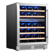 Yeego Wine Fridge Cooler - 24 Inch Dual Zone Wine Fridge Hold 52 Bottles, 40-65°F Wine Refrigerator Glass Door, Built in, Freestanding Under Counter