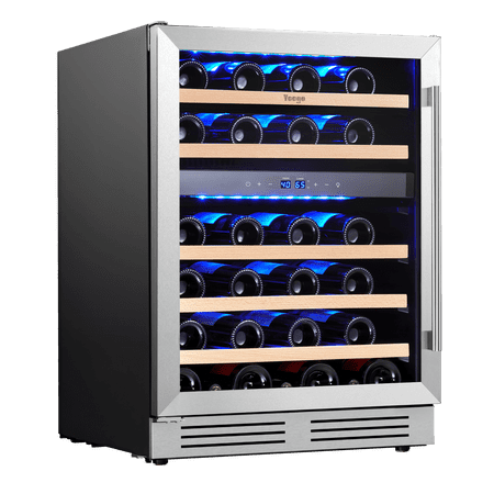 Yeego Wine Fridge Cooler - 24 Inch Dual Zone Wine Fridge Hold 52 Bottles, 40-65°F Wine Refrigerator Glass Door, Built in, Freestanding Under Counter