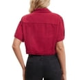 thumbnail image 3 of INSPIRE CHIC Women's Denim Cropped Short Sleeve Button Up Frayed Washed Jean Jacket Dark Red 2XL, 3 of 6