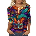 thumbnail image 3 of QATAINLAV Mardi Gras Printed Shirts for Women Fashion 3/4 Sleeve Crewneck Mask Graphic Tee Blouses Funny Parade Party Tunic Tops Multicolor XXXL Prime Sales, 3 of 6