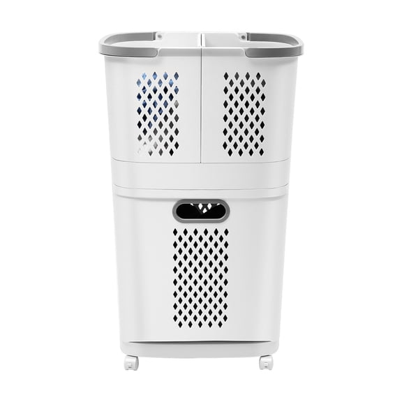 DUYIWAA 2-layer Laundry Basket Movable Hand-Held Clothes Storage Basket with Wheels Space Saving